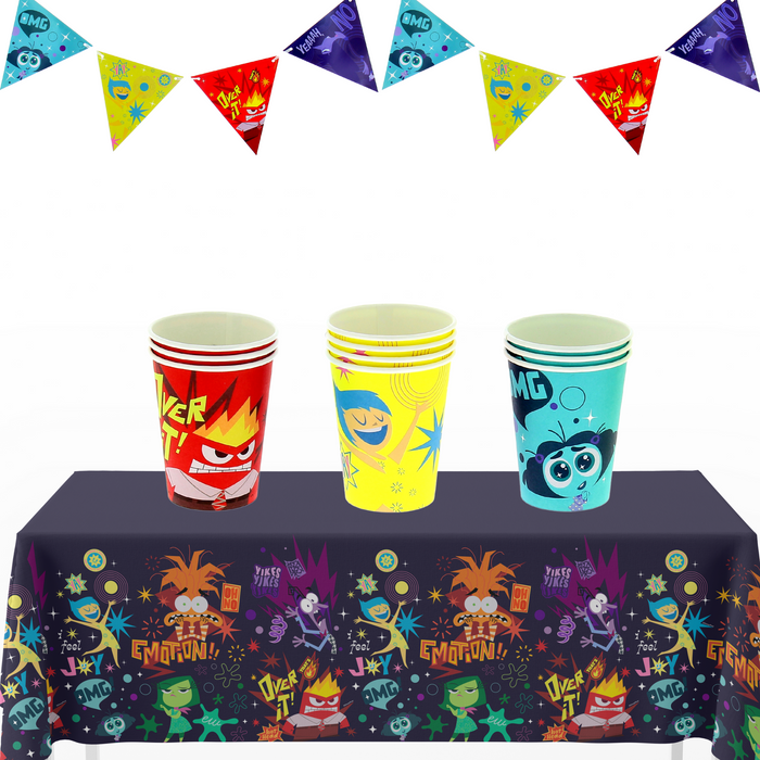 Cumpleaños Intensamente - Vasos, Banderín y Mantel