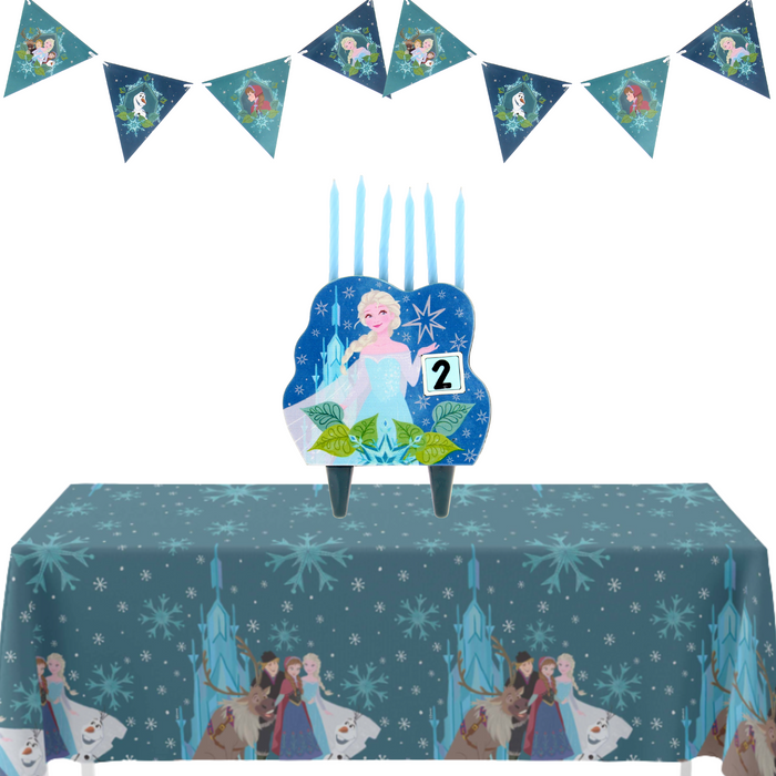 Cumpleaños Frozen - Vela, Mantel Y Banderín