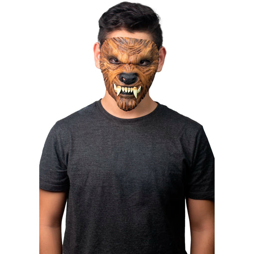 Máscara facial de látex de hombre lobo con colmillos (vista 2)