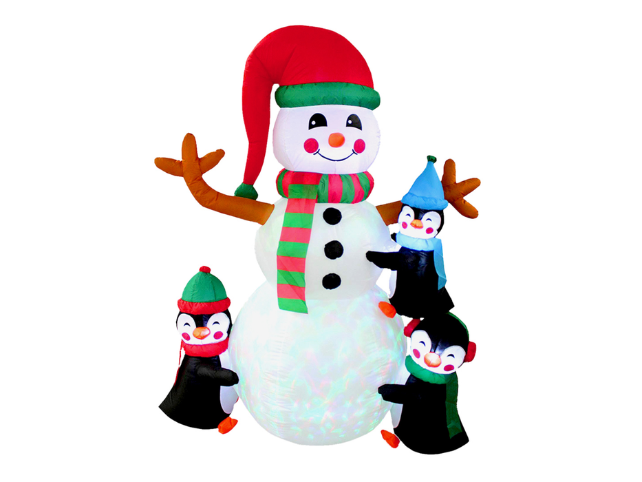 Deco Navideña Muñeco Nieve + Pinguino Inflable Led 180Cm