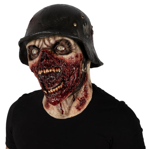 Máscara de látex de soldado zombie 1945 con casco y rostro ensangrentado (vista 2)