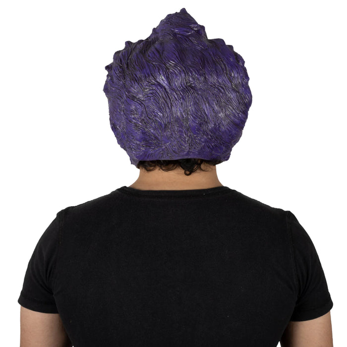 Máscara de látex de payaso de terror con pelo morado y rostro desgarrado (vista 3)