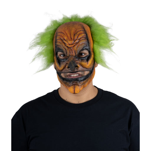 Máscara de látex de payaso calabaza naranja con pelo verde (vista 2)