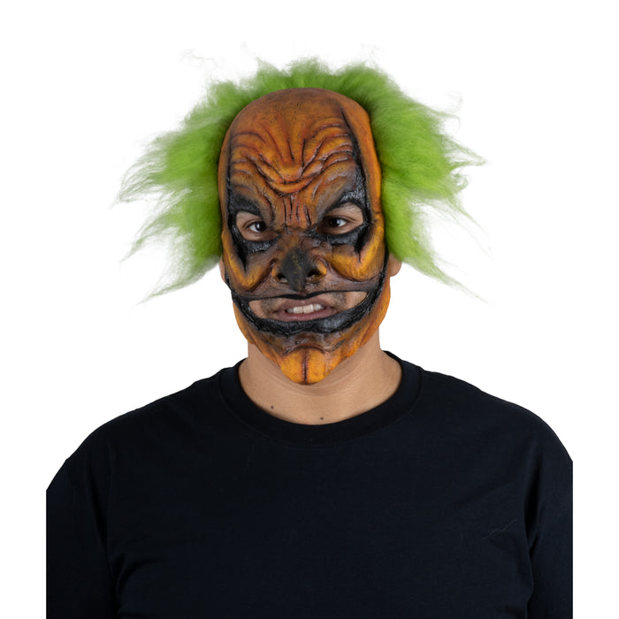 Máscara de látex de payaso calabaza naranja con pelo verde (vista 2)