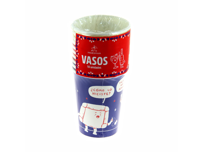 Vasos Cartón Dieciochero Para Fiestas Patrias Ingesman 266ml x10