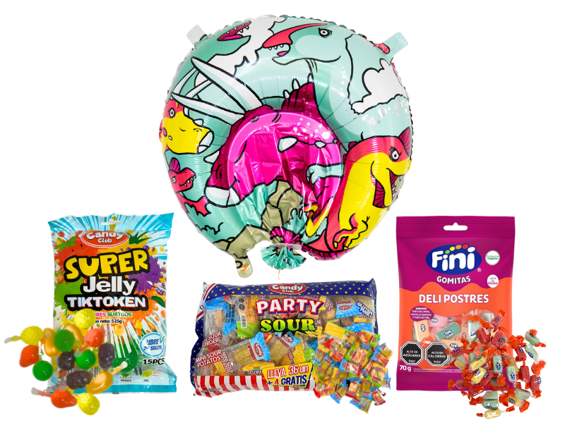 Piñata Dinosaurio + Dulces Virales