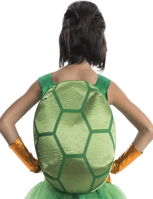 Disfraz de Miguel Ángel Tortugas Ninja para niña, vestido tutú verde con caparazón y antifaz naranjo (vista 2)