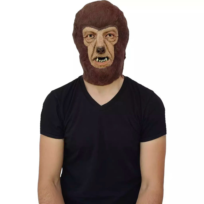 Máscara de látex The Wolf Man, hombre lobo clásico con pelo café (vista 2)
