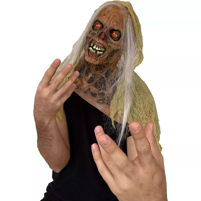 Máscara de látex The Creep de Creepshow con capucha amarilla y pelo blanco (vista 2)