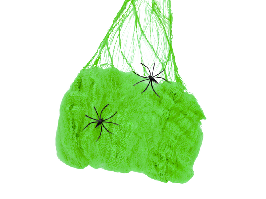 Tela araña de Halloween 20 grs. color verde con arañas incluidas