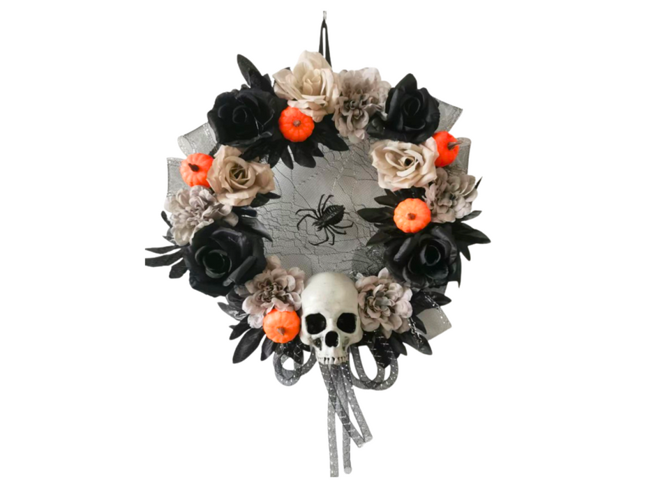 Corona Negra Calaveras Para Puerta 55 Cm