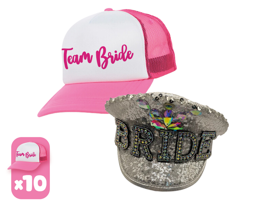 Pack 10 Jockeys Team Bride + Gorro Bride Brillos
