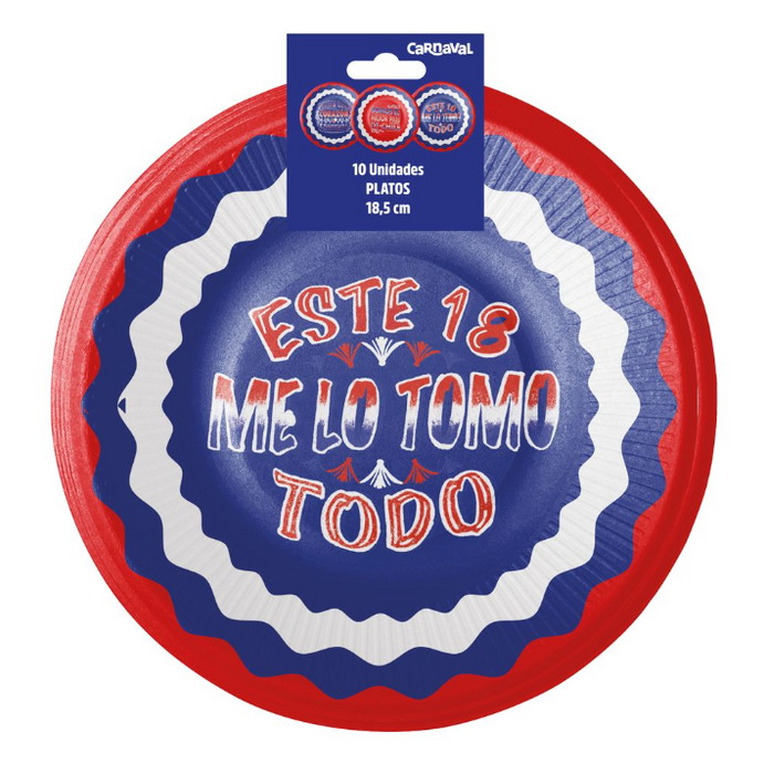 Platos De Cartón Dieciocheros Frases x 10 Unidades
