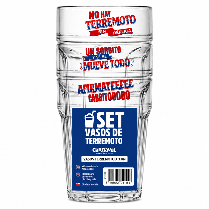 Set de Vasos Terremoto Para Fiestas Patrias x 3 Unidades