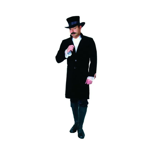 Abrigo largo de terciopelo negro para hombre estilo caballero de época, con sombrero de copa de referencia