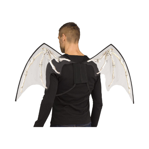 Alas de Halloween con estampado de huesos de esqueleto y borde negro, puestas en la espalda