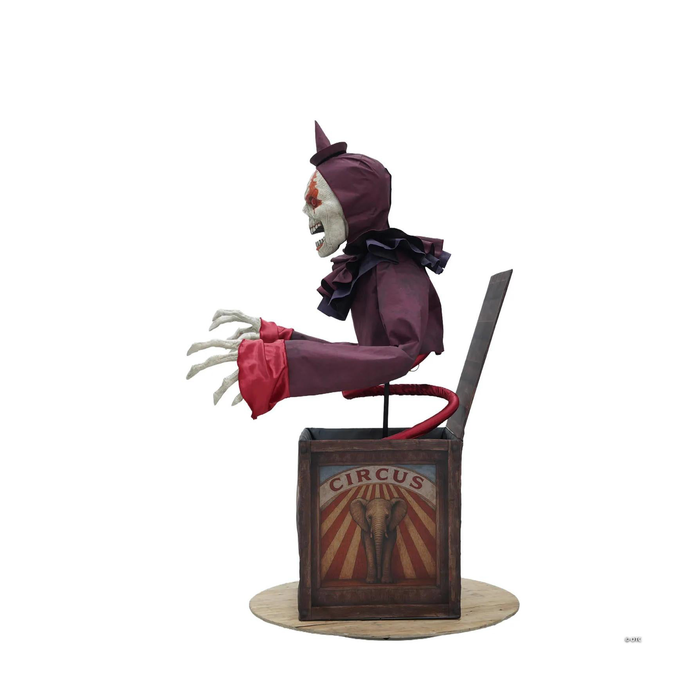 Animatronic payaso esqueleto de 152 cm saliendo de una caja sorpresa de circo