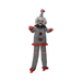 Animatronic payaso terrorífico con traje a rayas negro y blanco y gorro