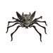 Araña gremlin de Halloween con cabeza de monstruo gris, orejas puntiagudas, colmillos y patas negras