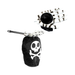 Bolsa de dulces negra con calavera y huesos cruzados, mano de esqueleto blanca y vara negra
