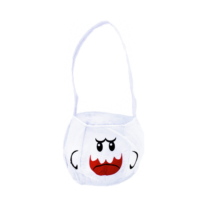Bolsa para dulces blanca con cara de fantasma y asa larga