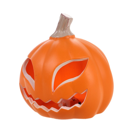 Calabaza naranja de Halloween con ojos alargados y sonrisa dentada calados
