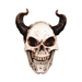 Calavera de diablo color hueso con dos cuernos curvos oscuros