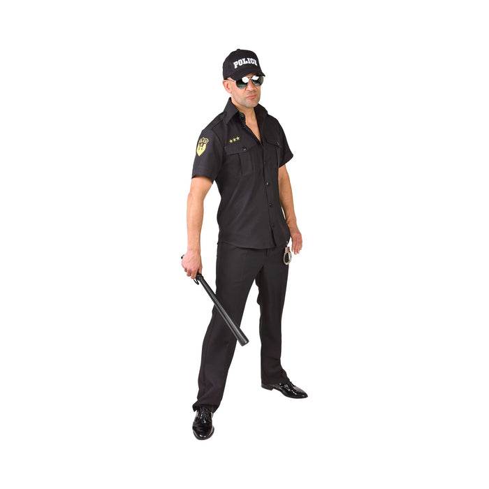 Camisa negra de policía para hombre, manga corta con insignias