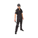 Camisa negra de policía para hombre, manga corta con insignias