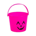 Canasto plástico fucsia con asa y cara de calabaza negra para dulces de Halloween