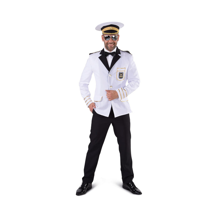 Chaqueta blanca de capitán para hombre con solapas negras y botones dorados