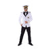 Chaqueta blanca de capitán para hombre con solapas negras y botones dorados