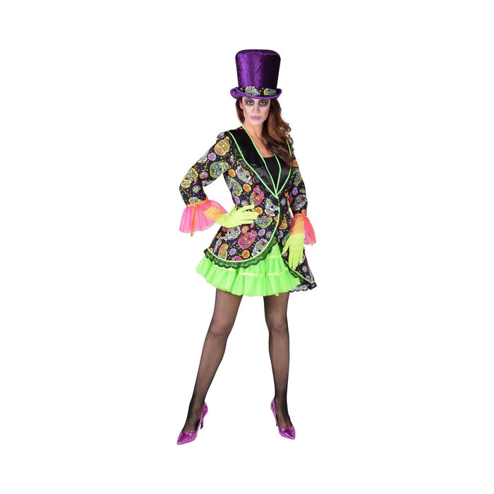 Chaqueta frac asimétrica para mujer con estampado de calaveras multicolor de Día de Muertos