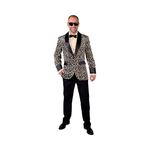 Chaqueta de leopardo para hombre con solapas y puños negros