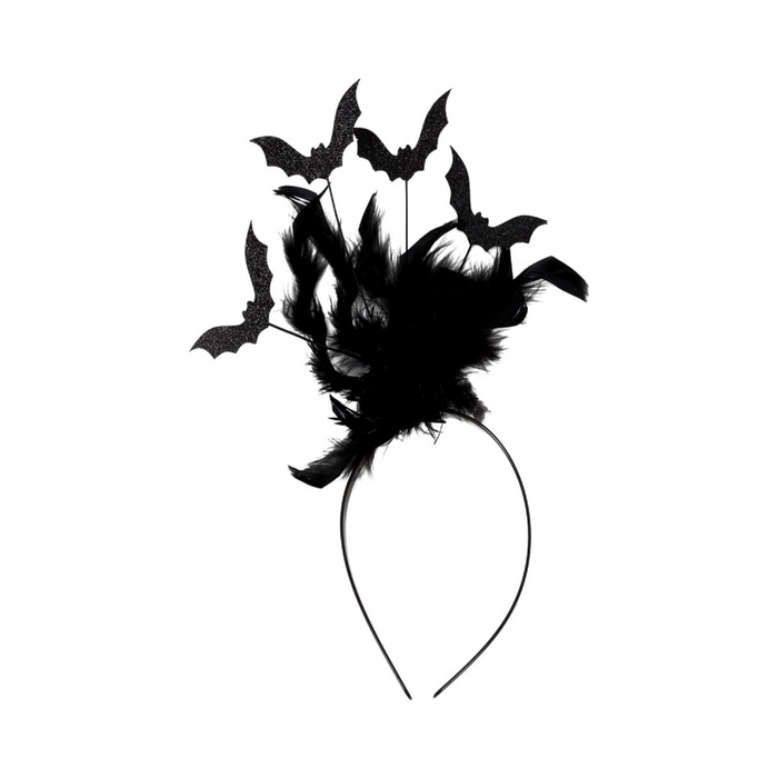 Cintillo negro con murciélagos y plumas
