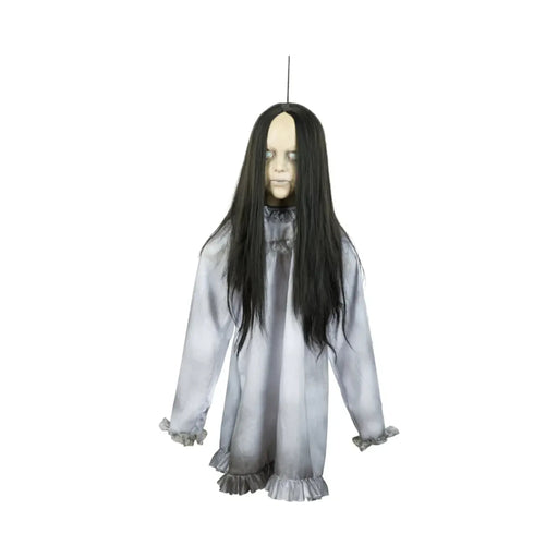 Colgante de Halloween niña fantasma con pelo largo negro y vestido blanco