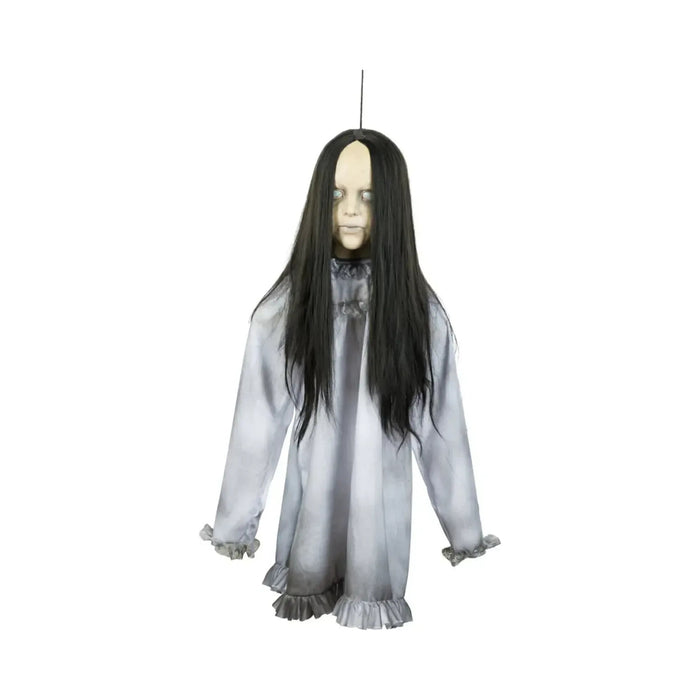 Colgante de Halloween niña fantasma con pelo largo negro y vestido blanco
