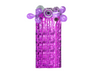 Cortina metálica de cuadritos morada con globos y rosetones decorativos de referencia