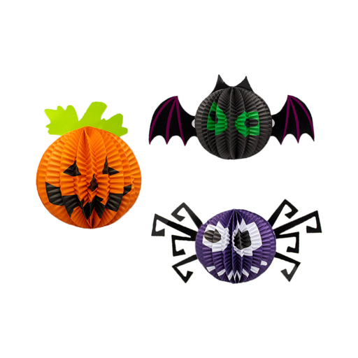Colgantes de Halloween tipo farol con forma de calabaza, murciélago y araña