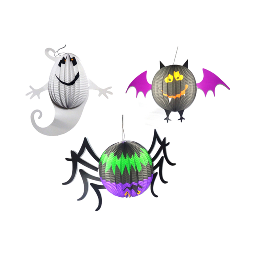 Colgantes de Halloween tipo farol con forma de fantasma, murciélago y araña