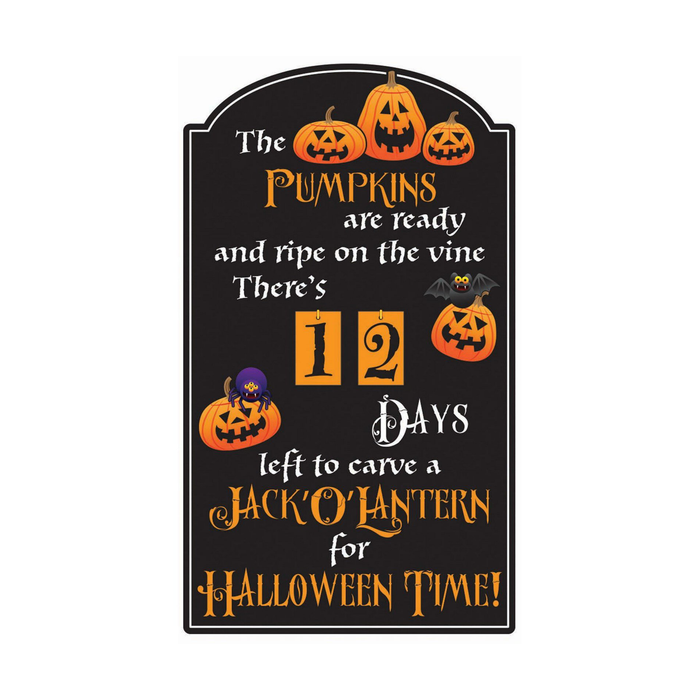 Letrero negro de cuenta regresiva para Halloween con calabazas y números