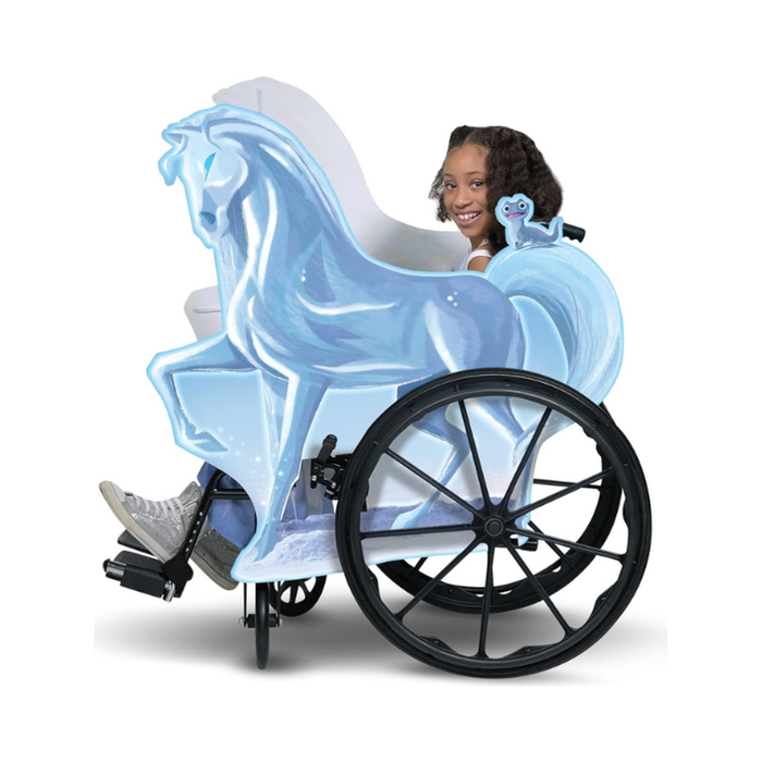 Funda de disfraz de Frozen para silla de ruedas con forma del caballo de hielo Nokk en tonos celestes