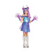 Disfraz de alien para niña Fun World, vestido tornasol azul y morado con cintillo de antenas y guantes morados