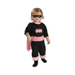 Disfraz de Batgirl para guagua, enterito negro con logo y cinturón rosado, antifaz negro y capa rosada