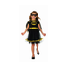 Disfraz de Batgirl para niña con vestido negro de ribetes dorados, falda con tul, capa negra y antifaz