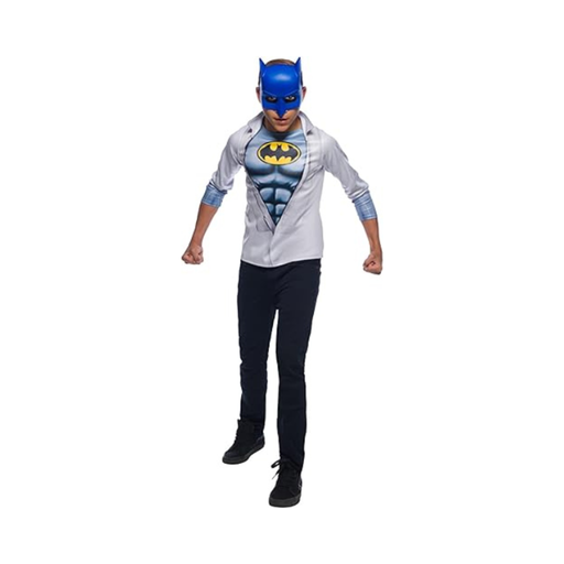 Disfraz de Batman Photo Real para niño: polera con estampado de pecho musculoso y logo de Batman, y máscara