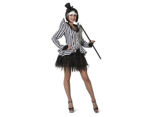 Disfraz a rayas blanco y negro para mujer, chaqueta a rayas con falda de tul negra