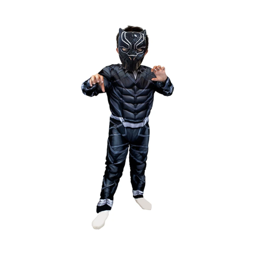 Disfraz Black Panther Deluxe para niño, enterito negro con detalles plateados y máscara