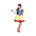 Disfraz de Blanca Nieves para mujer, vestido azul y amarillo con capa roja y cintillo con lazo rojo