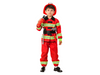 Disfraz de bombero para niño, uniforme rojo de chaqueta y pantalón con franjas verde flúor
